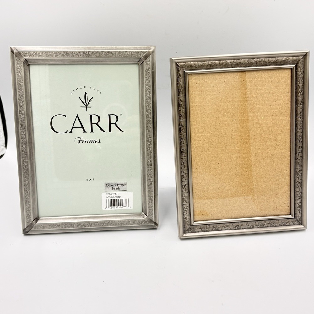 5x7 Carr Frames Embellished Pewter Silver Finish Photo Picture Frame Set of 2